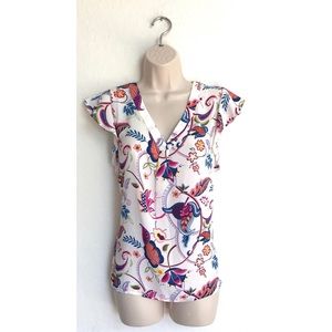 Philosophy Paisley Printed Ruffle Sleeve Blouse